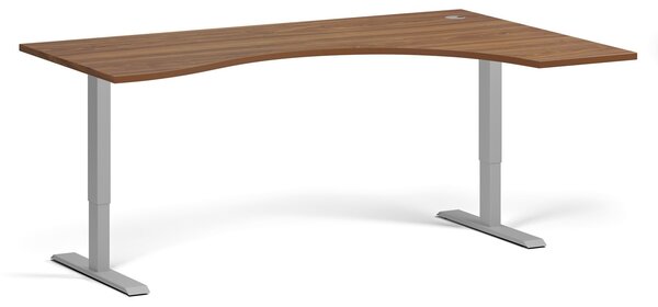 Ergonomiczne biurko z regulacją wysokości, 180x120 cm, 1 silnik, L/P, szara podstawa, orzech