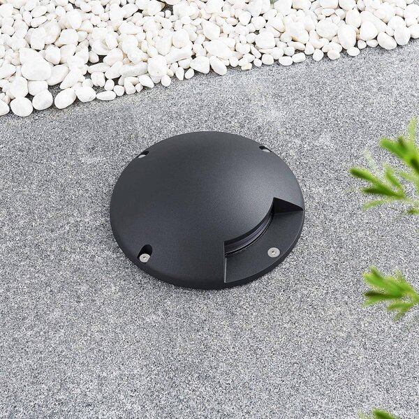Reflektor podłogowy LED Lindby Cormac, 1-punktowy, Ø 21 cm, IP67 Cormac, czarny, aluminium, nowoczesny