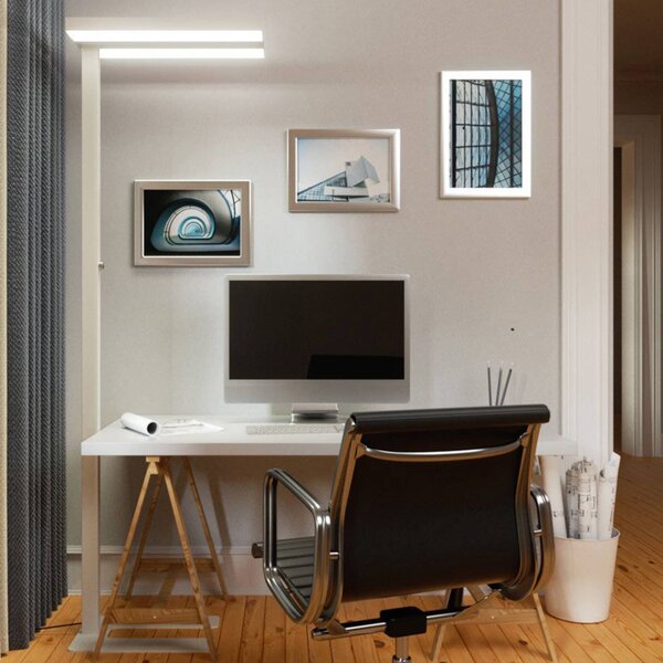 Lampa stojąca Logan Basic Arcchio, możliwość ściemniania, biały / opal, biuro, aluminium, nowoczesny
