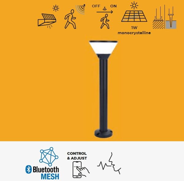 KARLO 6935802012 słupek ogrodowy solarny LED 6,8W RGB CCT IP44 sterowanie aplikacją
