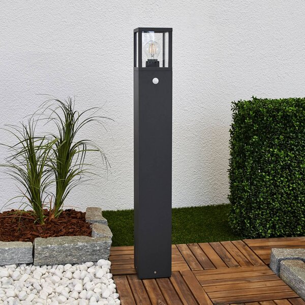 Słupek oświetleniowy Lucande Klemens, 90 cm, czujnik, antracyt, E27 Klemens, czarny, aluminium, nowoczesny