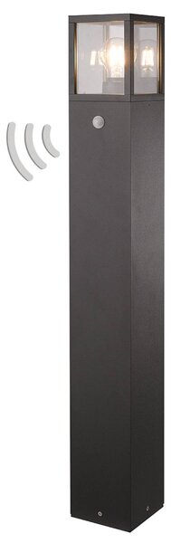 Słupek oświetleniowy Lucande Klemens, 90 cm, czujnik, antracyt, E27 Klemens, czarny, aluminium, nowoczesny