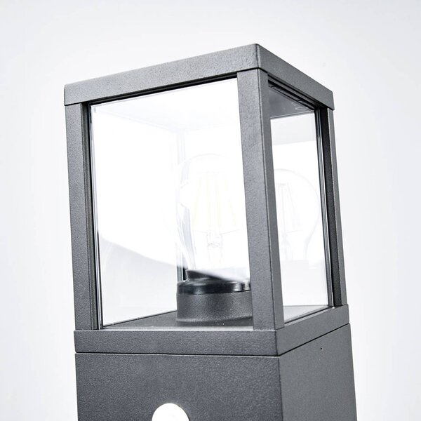 Słupek oświetleniowy Lucande Klemens, 90 cm, czujnik, antracyt, E27 Klemens, czarny, aluminium, nowoczesny