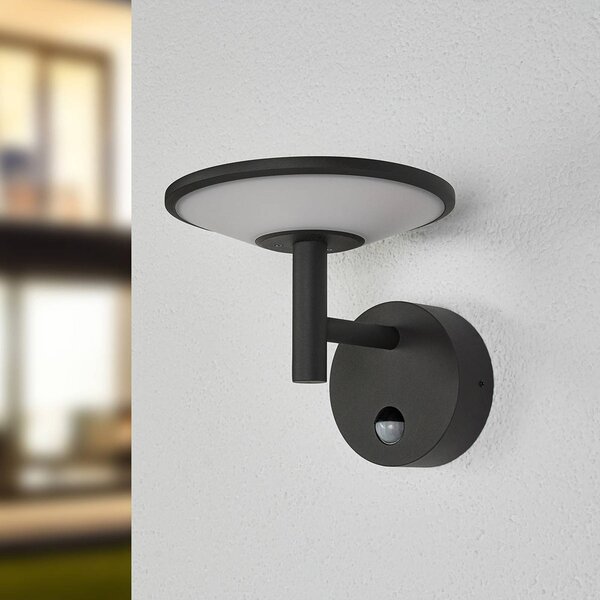 Kinkiet zewnętrzny LED z czujnikiem Fenia Lucande, czarny, aluminium, nowoczesny