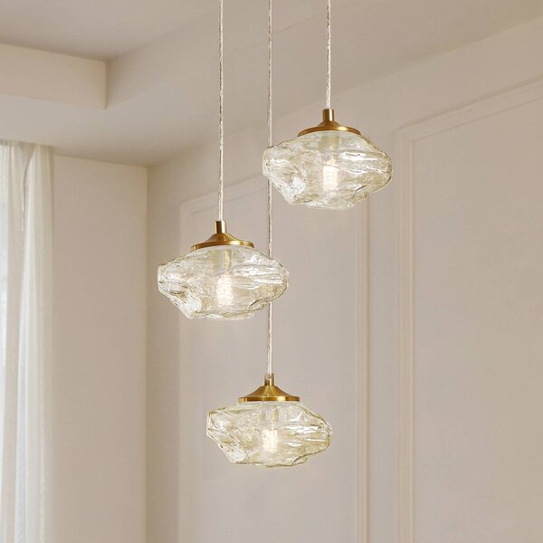 Lampa wisząca szklana Piatra Lindby, możliwość ściemniania, kremowy / amber, salon / jadalnia, szkło, nowoczesny
