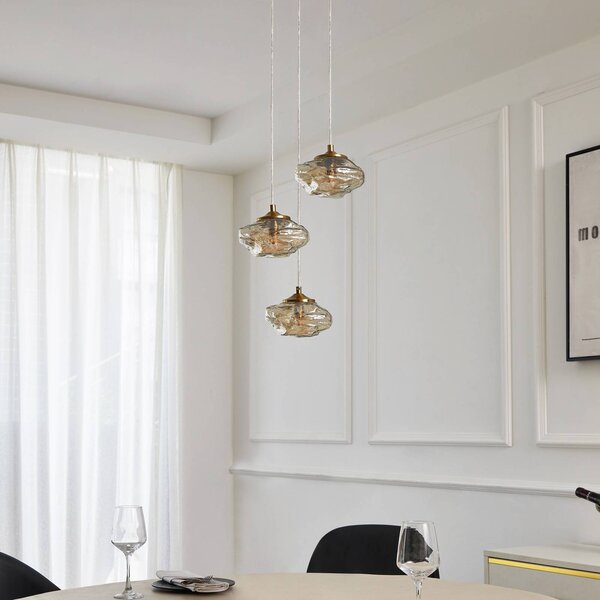 Lampa wisząca szklana Piatra Lindby, możliwość ściemniania, kremowy / amber, salon / jadalnia, szkło, nowoczesny