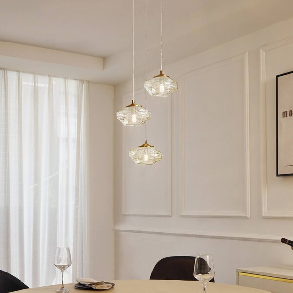 Lampa wisząca szklana Piatra Lindby, możliwość ściemniania, kremowy / amber, salon / jadalnia, szkło, nowoczesny