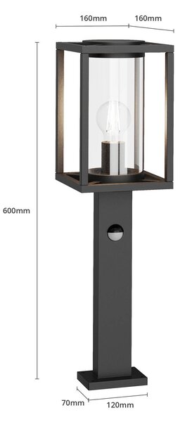 Słupek oświetleniowy Ferda, 60 cm, czujnik, antracyt, IP44 Ferda Lucande, czarny, aluminium, nowoczesny