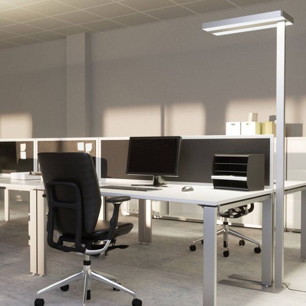 Lampa stojąca Logan Neo Arcchio, możliwość ściemniania, aluminiowy / szary / cynkowy, biuro, aluminium, nowoczesny