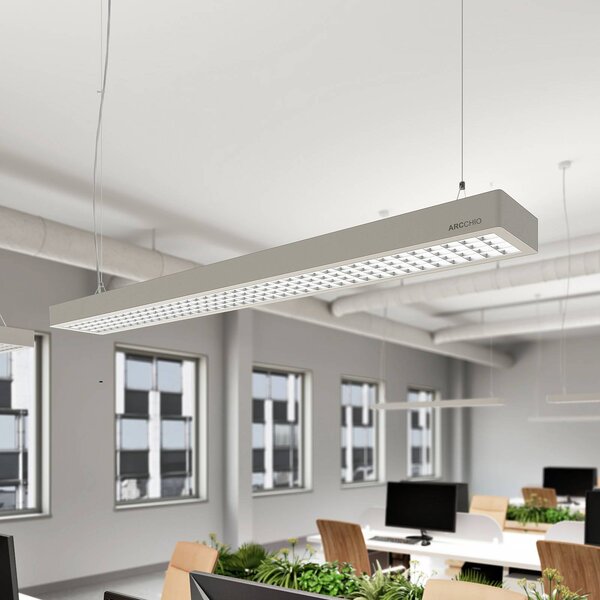 Arcchio Susi lampa wisząca biurowa LED, srebrna, 120 cm, 4000K, DALI Arcchio, możliwość ściemniania, aluminiowy / szary / cynkowy, biuro, aluminium, nowoczesny