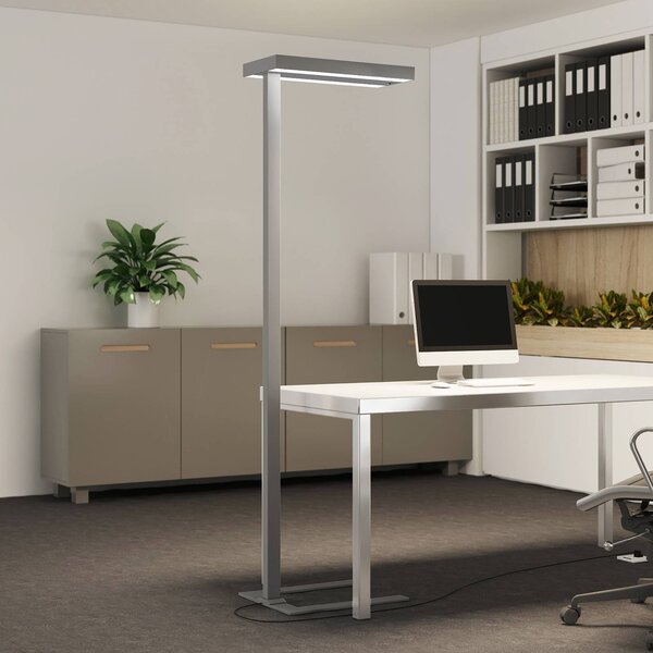 Lampa stojąca Logan Ultra Arcchio, możliwość ściemniania, aluminiowy / szary / cynkowy, biuro, aluminium, nowoczesny