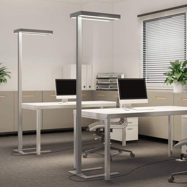 Lampa stojąca Logan Ultra Arcchio, możliwość ściemniania, aluminiowy / szary / cynkowy, biuro, aluminium, nowoczesny