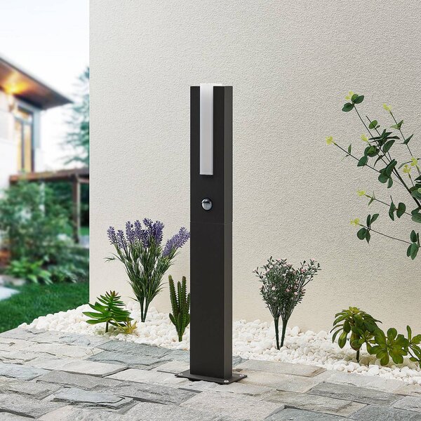 Lucande Virgalia słupek ogrodowy LED, czujnik ruchu, 65 cm, IP54, czarny, aluminium, nowoczesny