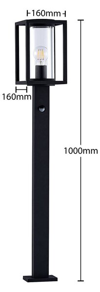Słupek oświetleniowy Ferda, 100 cm, czujnik, antracyt, IP44 Ferda Lucande, czarny, aluminium, nowoczesny