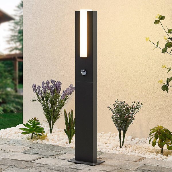 Lucande Virgalia słupek ogrodowy LED, czujnik ruchu, 65 cm, IP54, czarny, aluminium, nowoczesny