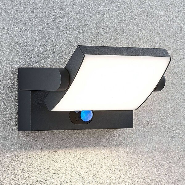 Lampa ścienna LED Sherin firmy Lindby z zasilaniem słonecznym, kolor, czarny, aluminium, nowoczesny