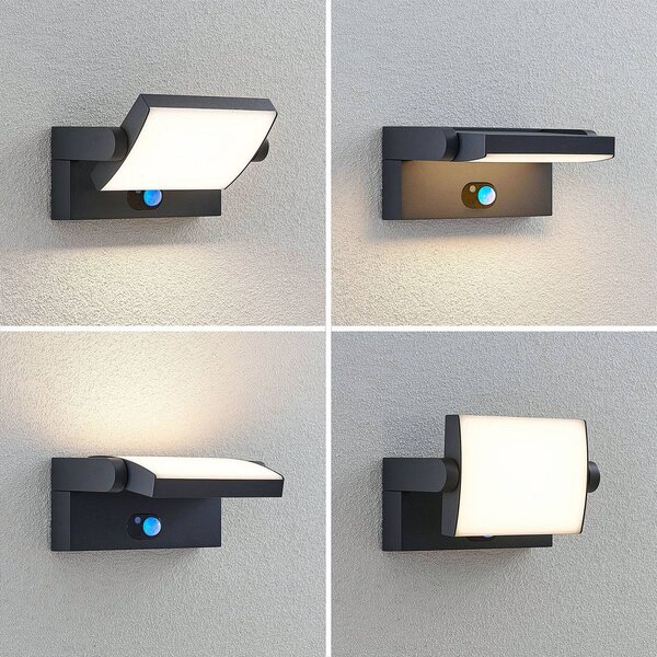 Lampa ścienna LED Sherin firmy Lindby z zasilaniem słonecznym, kolor, czarny, aluminium, nowoczesny