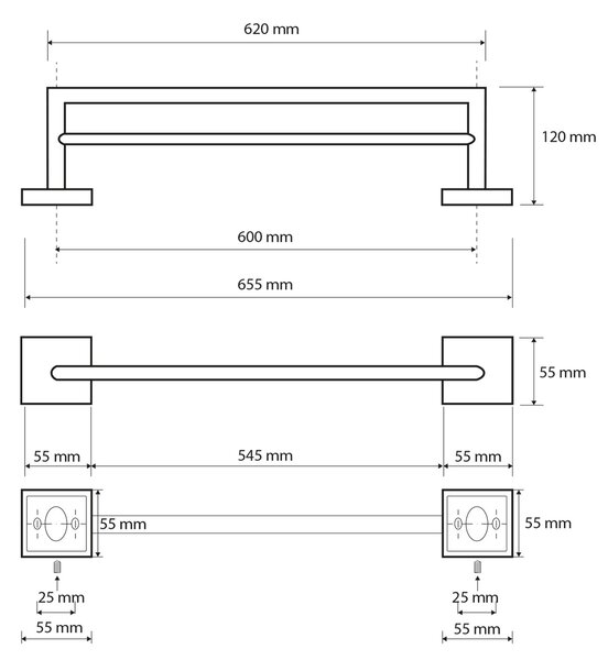 SAPHO XQ404 X-Square podwójny uchwyt na ręczniki 65 cm, srebrny