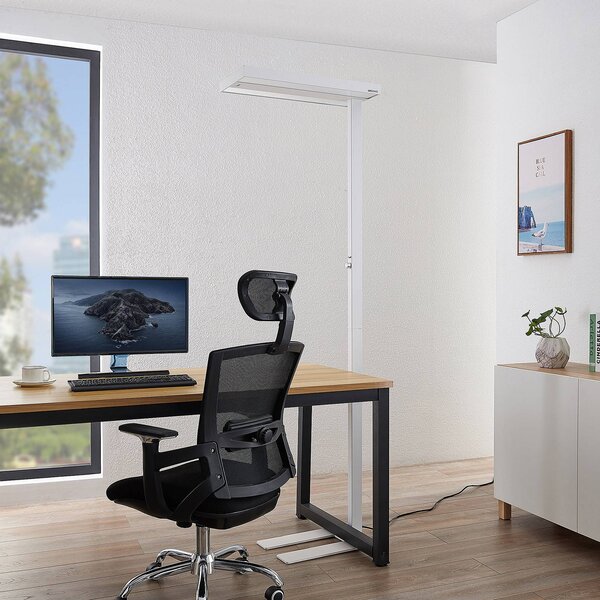 Lampa stojąca Logan Pro Arcchio, możliwość ściemniania, biały / opal, biuro, aluminium, nowoczesny