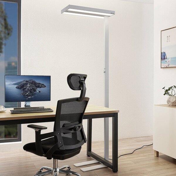 Lampa stojąca Logan Pro Arcchio, możliwość ściemniania, biały / opal, biuro, aluminium, nowoczesny
