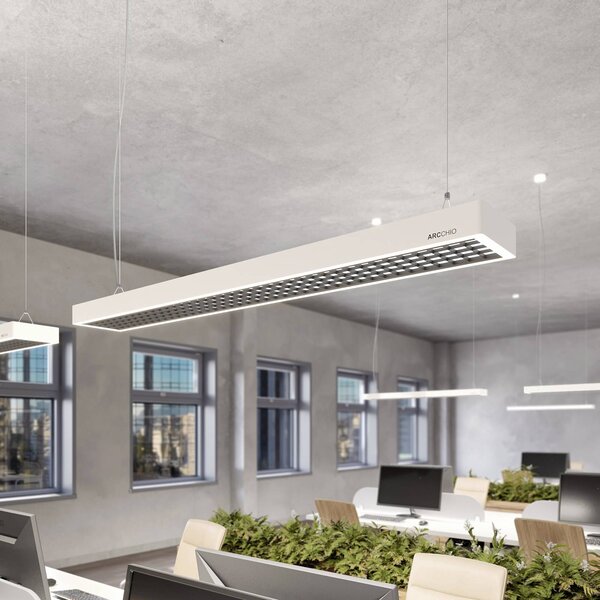 Arcchio Susi lampa wisząca biurowa LED, biała, 120 cm, 4000K, DALI Arcchio, możliwość ściemniania, biały / opal, biuro, aluminium, nowoczesny