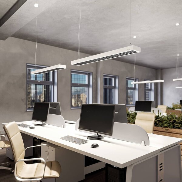 Arcchio Susi lampa wisząca biurowa LED, biała, 120 cm, 4000K, DALI Arcchio, możliwość ściemniania, biały / opal, biuro, aluminium, nowoczesny