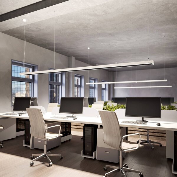 Arcchio Susi lampa wisząca biurowa LED, biała, 120 cm, 4000K, DALI Arcchio, możliwość ściemniania, biały / opal, biuro, aluminium, nowoczesny