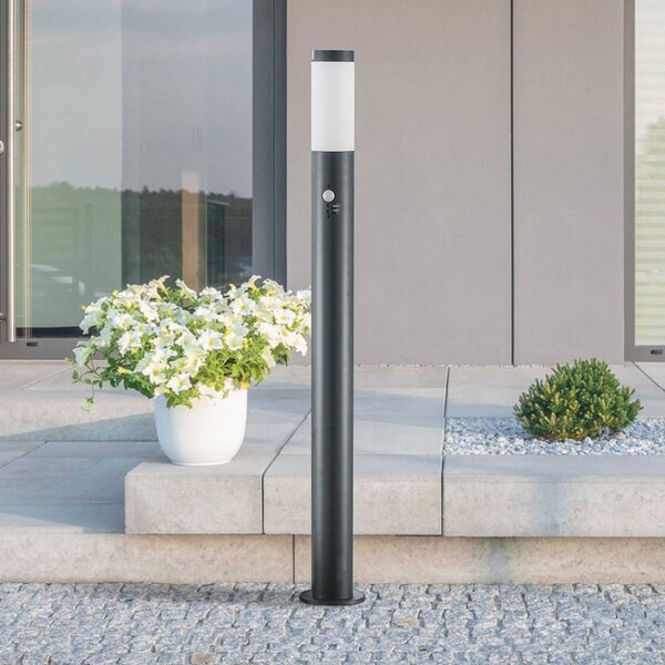 Lindby słupek oświetleniowy Statius, antracyt/biały, czujnik, 100 cm Statius, czarny, metal, nowoczesny