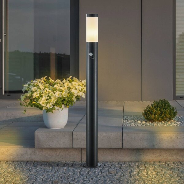 Lindby słupek oświetleniowy Statius, antracyt/biały, czujnik, 100 cm Statius, czarny, metal, nowoczesny