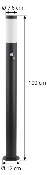 Lindby słupek oświetleniowy Statius, antracyt/biały, czujnik, 100 cm Statius, czarny, metal, nowoczesny