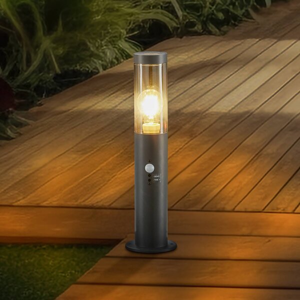 Lampa cokołowa Lindby Statius, antracyt, żelazo, czujnik, 45 cm Statius, czarny, metal, nowoczesny