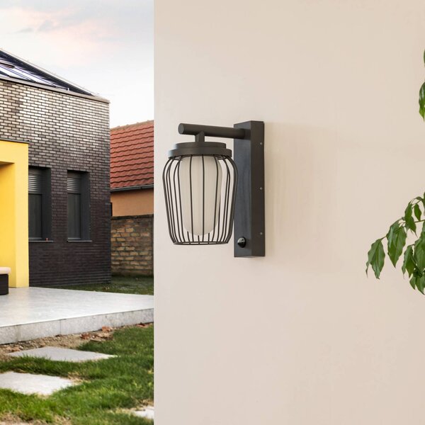 Lampa zewnętrzna z czujnikiem ruchu Chandan Lucande, możliwość ściemniania, czarny, aluminium, nowoczesny