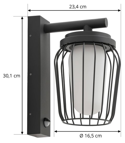 Lampa zewnętrzna z czujnikiem ruchu Chandan Lucande, możliwość ściemniania, czarny, aluminium, nowoczesny