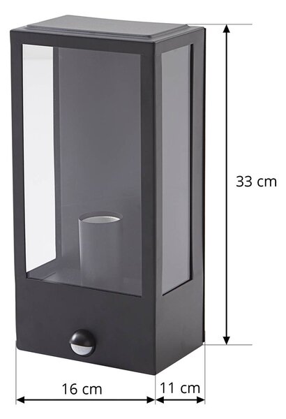 Lampa zewnętrzna z czujnikiem ruchu Ilana Lindby, możliwość ściemniania, czarny, stal szlachetna
