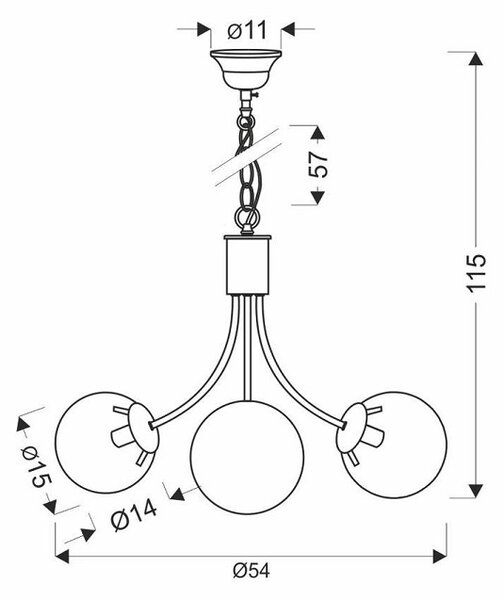 Elegancka lampa wisząca w kolorze mosiądzu z trzema szklanymi kloszami - V120 W6-Z49