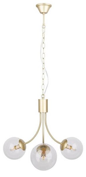 Elegancka lampa wisząca w kolorze mosiądzu z trzema szklanymi kloszami - V120 W6-Z49