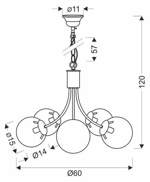 Pięcioramienna lampa wisząca ze szklanymi kloszami - 3X V121 L2-M65