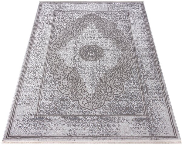 Szaro-biały nowoczesny dywan w orientalny wzór - Orso 10x