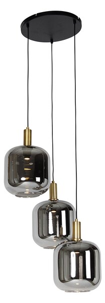 Hanglamp zwart met goud en smoke glas incl. 3 PUCC - Zuzanna Oswietlenie wewnetrzne