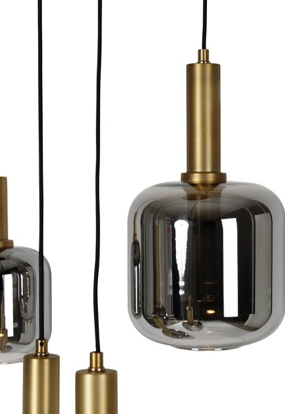 Lampa wisząca czarna ze złotym i przydymionym szkłem z 5 PUCC - Zuzanna