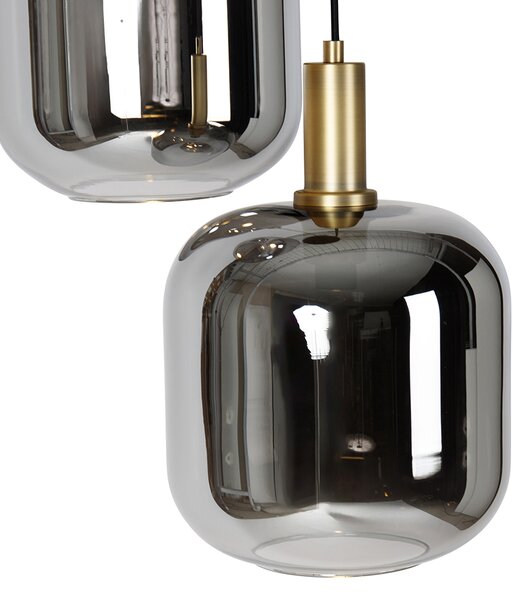 Lampa wisząca czarna ze złotym i przydymionym szkłem z 3 PUCC - Zuzanna