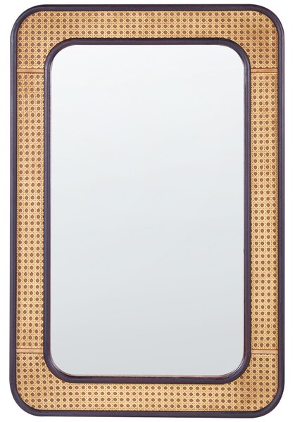 Lustro ścienne boho minimalistyczne prostokątne wiszące rama MDF dekoracja ozdoba plecionka wiedeńska czarny 60 x 90 cm Bernas Beliani