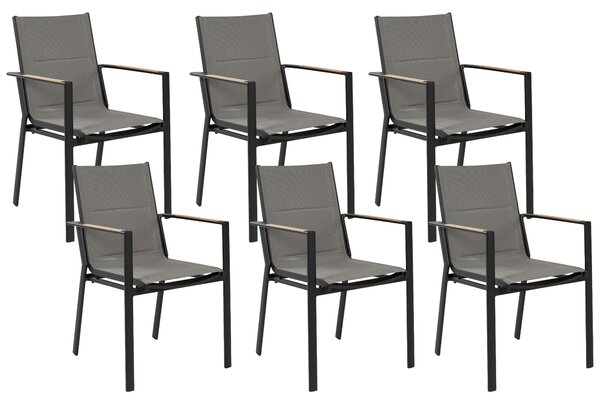 Zestaw 6 krzeseł jadalnianych ogrodowych aluminium z poduszkami czarne Busseto Beliani