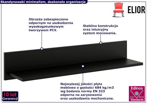 Czarna minimalistyczna półka na ścianę D9-S20