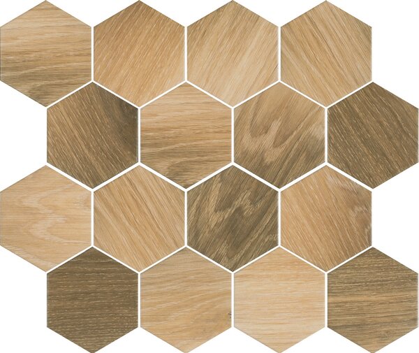 Uniwersalna Mozaika Prasowana Wood Natural Mix Heksagon Mat 22x25,5