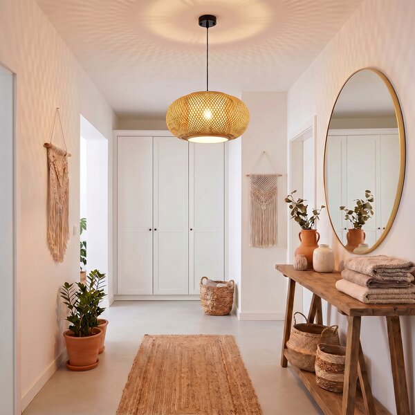 PLECIONA LAMPA WISZĄCA SUFITOWA BAMBUSOWA ŻYRANDOL W STYLU BOHO 50 CM