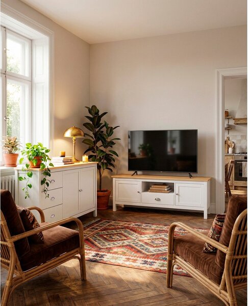 Biało-naturalna szafka pod TV z drewna sosnowego 158x53 cm Misti – Marckeric