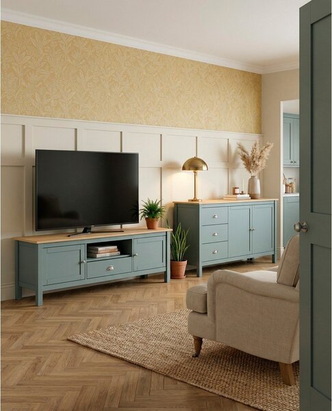 Szarozielona szafka pod TV z litego drewna sosnowego 158x53x40 cm Misti – Marckeric