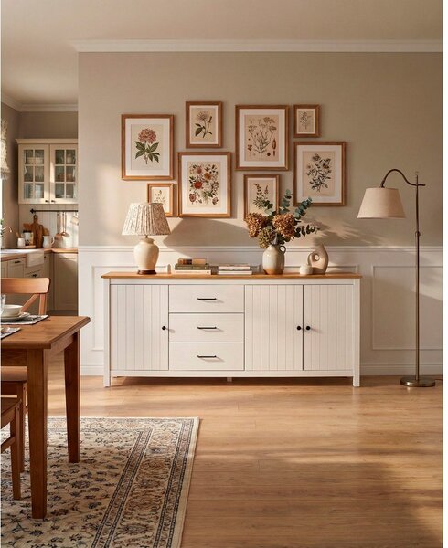 Biała niska komoda z litego drewna sosnowego 190x80 cm Miranda – Marckeric