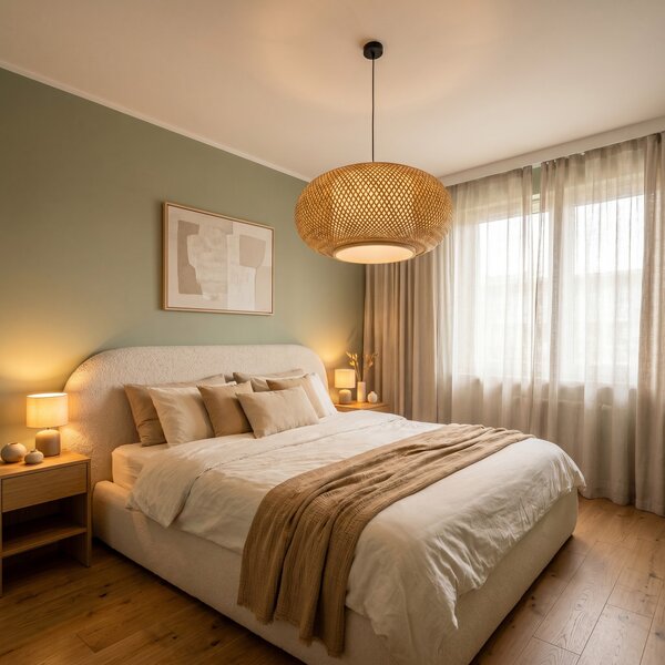 PLECIONA LAMPA WISZĄCA SUFITOWA BAMBUSOWA ŻYRANDOL W STYLU BOHO 50 CM